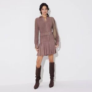 Wild Fable Women's Long Sleeve Suede Mini Shirtdress Taupe S NWT Trendy Business